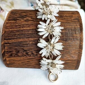 Talbots Matte Brass Tone Fireworks Firecracker Spikey Lucite Snowflake Bracelet